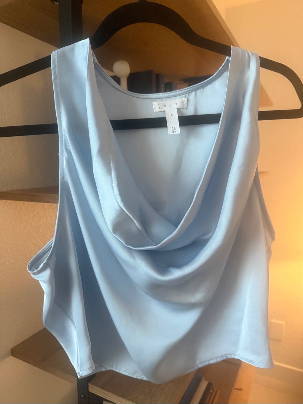 Leith light blue cowl neck sleeveless top
